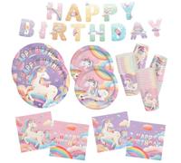 Unicorn Birthday Party Supplies Kit for 16 Guests - for Unicorn Birthday Decorations, Includes Dinner & Dessert Plates, Napkins, Cups and Banner for Unicorn 1st Birthday Party Decorations