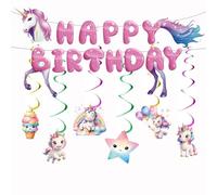 Unicorn Birthday Party Supplies - Unicorn Party Decorations Banner and Hanging Swirl for Girls Birthday Party Decorations, Children Love the Magical "Happy Birthday" Banner Very Much (Small)