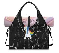 Unicorn Black Marble Sports Duffel Bag for Women Men Unicorn Weekend Overnight Bag with Shoe Compartment Shoulder Tote Luggage Bag for Yoga Gym Travel