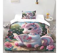 Unicorn Book Bedding Set 3D Digital Printing Animal Themes Wildlife Duvet Cover Set Chic Breathable Comforter Cover Girl Woman with Pillow Single（135x200cm）