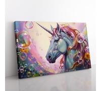 Unicorn Bubbles Canvas Wall Art Print 30x20 Inch