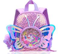 Unicorn Butterfly Wings Backpacks for Girls, Cute Cartoon Sequins Leather Bookbag for Kindergarten Nursery Preschool Primary, Personalised Toddler Kids School Bag,Gift for Xmas Birthday