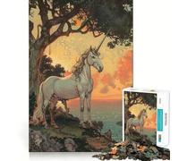 Unicorn by The Sea at Sunset 1000 Piece Adult Puzzles Logic Puzzle Play Precision Cut Smooth Edges for Family Gatherings (38x26cm)