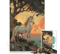 Unicorn by The Sea at Sunset Jigsaw for Teenagers 1000 Pieces Memory Fun Game Smooth Burr Free Surface Birthday Gift Brain Teaser Toy (38x52cm)