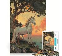 Unicorn by The Sea at Sunset Jigsaw Puzzles for Adults 1000 Think Boost Game Precise Interlock Structure Easy to Learn Family Enjoyment (50x75cm)