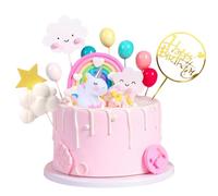 Unicorn Cake Decoration Set with Rainbow, Unicorn Cake Topper Set, Children's Birthday, Rainbow and Balloons, Perfect for Birthday Parties and Celebrations, Cake Decoration for Children Girls