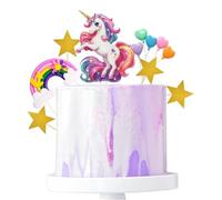 Unicorn Cake Topper, 1 Unicorn Cake Topper, 1 Rainbow, 1 Happy Birthday, 5 Heart-Shaped Balloon, 5 Stars, Cake Decoration for Birthday Party