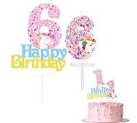 Unicorn Cake Topper & Candle - 6th Birthday Cupcake Toppers & Decorations for Kids' Unicorn Theme Party