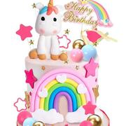 Unicorn Cake Topper, Rainbow Cake Topper, Unicorn Cake Decorations - 29PCS Kit Cloud Rainbow Balloon Happy Birthday Banner Cake Decors, for Kids Boy Girl, Birthday Shower Party Supplies