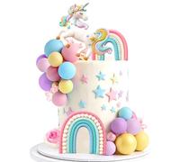 Unicorn Cake Topper Rainbow Flower Cake Decorations， Flowers Balls Decor for Girls Boys Birthday Party Boho Rainbow Unicorns Theme Party Supplies