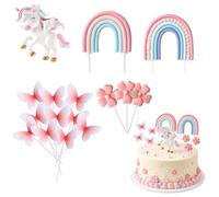Unicorn Cake Topper, Unicorn Cake Decorations, Rainbow Cake Topper, 18-Piece Set for Baking and Party Celebrations, Vibrant Cake Decoration Kit with Assorted Designs