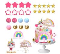 Unicorn Cake Topper, Unicorn Rainbow Cake Decorations, Unicorn Rainbow Pink Arch Cake Decorations with Rainbows Stars, Colorful Ball Cake Topper for Girls Kids Boy Birthday Party