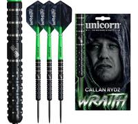 Unicorn | Callan Rydz | Wraith | 90% Tungsten Barrels Extra Grippy Machined Grooves | Steel Tip Darts Set | The Riot | Noir Black Volute Points | 21g, 23g or 25g