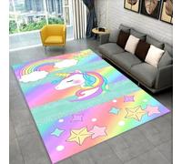 Unicorn Carpet Girls Bedroom 3D Rainbow Horse Print Kids' Room Rug Soft Flannel Floor Mat Non-slip and Washable Suitable for Children's Rooms and Girls' Rooms Decoration (Colour 4,50x80cm)