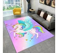 Unicorn Carpet Girls Bedroom 3D Rainbow Horse Print Kids' Room Rug Soft Flannel Floor Mat Non-slip and Washable Suitable for Children's Rooms and Girls' Rooms Decoration (Colour 5,100x200cm)
