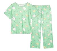 Unicorn Castle Girls Pyjamas Sets,Two-Piece Pjs Set Short Sleeve Sleepwear with Long Pants,Green,2-3 Years