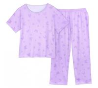 Unicorn Castle Girls Pyjamas Sets,Two-Piece Pjs Set Short Sleeve Sleepwear with Long Pants,Purple,4-5 Years