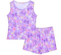 Unicorn Castle Girls Pyjamas Soft Short Sleeve Kids Sleepwear 2 Pcs Shirt and Shorts Casual Girls' Nightwear Pjs Set Ages 12-13,Purple