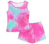Unicorn Castle Girls Pyjamas Soft Short Sleeve Kids Sleepwear 2 Pcs Shirt and Shorts Casual Girls' Nightwear Pjs Set Ages 14-15,Rose Pink