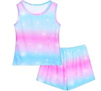 Unicorn Castle Girls Pyjamas Soft Short Sleeve Kids Sleepwear 2 Pcs Shirt and Shorts Casual Girls' Nightwear Pjs Set Ages 8-9,Pink Blue