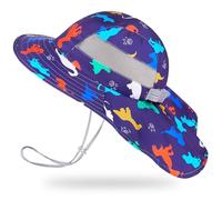 Unicorn Castle Girls Sun Hat Summer Beach Hats Foldable Beach Cap with Adjustable Chin Strap for Baby Toddler and Kids,Aged 2-9,Blue Dinosaur