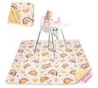 Unicorn Castle High Chair Splash Floor Mat, Waterproof Washable Slip Splash Mat for Under High Chair Food Catcher,Brown Rainbow,107x117cm