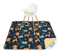 Unicorn Castle High Chair Splash Floor Mat, Waterproof Washable Slip Splash Mat for Under High Chair Food Catcher,Dark Blue Giraffe,107x117cm