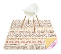 Unicorn Castle High Chair Splash Floor Mat, Waterproof Washable Slip Splash Mat for Under High Chair Food Catcher,Brown Geometry,107x117cm