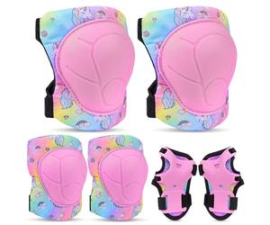 Unicorn Castle Kids Protective Gear Set,Knee Pads and Wrist Guards Ages 3-8 | Adjustable Knee Elbow Wrist Guards with Cute Pattern for Kids, Suitable for Scooter Cycling Skating