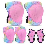 Unicorn Castle Knee and Elbow Pads Wrist Guards Set for Kids with Drawstring Bag 6 in 1 Adjustable Protective Gear Set,3-8yrs