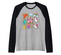 Unicorn Castle Rainbow Dreams Fantasy Raglan Baseball Tee