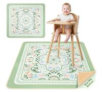 Unicorn Castle Splat Mat for Under High Chair Waterproof Baby Play Splat Mat for Art Crafts Non Slip High Chair Food Catcher Floor Mat for Baby,Green Floral
