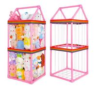 Unicorn Castle Stuffed Animals Storage Large Soft Toy Storage Cuddly Toy Storage with Elastic Band for Nursery Playroom Bedroom,108x45.5x45.5CM,Pink