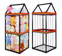 Unicorn Castle Stuffed Animals Storage Large Soft Toy Storage Cuddly Toy Storage with Elastic Band for Nursery Playroom Bedroom,108x45.5x45.5CM,Black