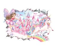 Unicorn Castle Wall Stickers 3D Decals,Unicorn Castle Wallpaper 3D Smash Wall Removable Walls Art Decal Walldecals Room Accessories 3D Effect Walls Stickers for Offices Living Room Bedroom