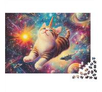 Unicorn Cat Floating-space Fantasy Art StyleJigsaw Puzzle AnimalSenior Enthusiasts Recycled Board Brain Training Gift 1000 Pieces 38x26cm/1000pcs