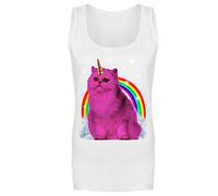 Unicorn Cat Rainbow Magical Funny Womens Vest Tank Top White UK 8 (S)