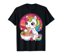 Unicorn Character Eating Japanese Ramen Noodle Retro Sunset T-Shirt