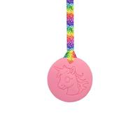 Unicorn Chew Necklace with Lanyard - Light pink - Sensory Chew for Kids with Autism, Anxiety & ADHD - 100% Food Grade Silicone - Sensory Oojamabobs (8 designs available) (Rainbow leaves, 70cm lanyard)