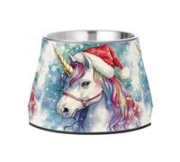 Unicorn Christmas Hat Dog Raised Bowl, 540 ML Feeding Food Pet Bowl Stainless Steel Non-slip High Capacity Cat Bowl