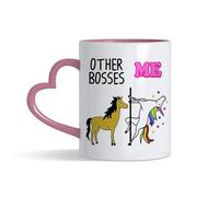Unicorn Coffee Mug - Other Bosses Vs Me 11 oz Coloured Heart Handle Ceramic Coffee Mug - Humour Mug Managers from Employee, Co-worker - Christmas, Birthday Cup for Boss Lady (Pink Heart Handle)