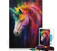 Unicorn Colorful Powder Jigsaw for Teenagers 1000 Pieces Mind Boost Fun Clean Cut Sturdy Components Heartwarming Gathering Activity (38x26cm)