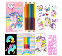 Unicorn Coloring Pads Kit for Girls, Unicorn Coloring Book with 30 Coloring Pages/10 Rainbow Scratch Papers/16 Colored Pencils for Drawing Painting, Travel Coloring Kit for Kids Ages 3-12 - Updated