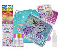 Unicorn Colouring Set for Kids Portable Travel Activity Colouring Arts & Crafts 100 pcs Doodle Book Pens Stickers Scratch Paper Gift for Girls Aged 5-10 Years (Blue)