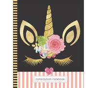 Unicorn Composition Notebook Wide Ruled: 7.5 x 9.25 Blank Paper / 108 Pages / Stationery Gift for Note Taking - Writing - Doodles / Gold Horn Face Art - Sparkly Aesthetic Theme Cover