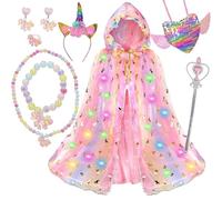 Unicorn Costume Children, Princess Costume Girls, Princess Cape Girls with Unicorn Headband Magic Wand Jewellery Bag, LED Princess Dress Girls for Halloween Children's Birthday Party Carnival