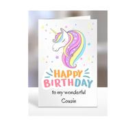 Unicorn Cousin Birthday Card, Happy Birthday to my wonderful cousin, A5-31-7