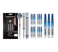 Unicorn Dart Set, Gary Anderson, Phase 3, World Champion, 90% Tungsten, Standard, Steel Tip, 23g & Gripper 3 Two-Tone Dart Shaft Stem Set, 15 Shafts, Size Medium - 44.2mm, Blue