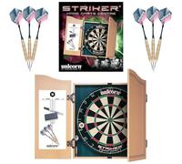 Unicorn Dartboard & Cabinet Darts Board | Striker | Sisal Bristle Board & Wooden Cabinet with Shaped Doors | with 2 Sets of Darts, Marker Pen, Wiper & Checkout Chart
