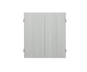 Unicorn Dartboard Cabinet | Maestro | Compact Square Case | Wipe-Clean Scoring Blackboard | Grey Veneer Woodgrain Effect